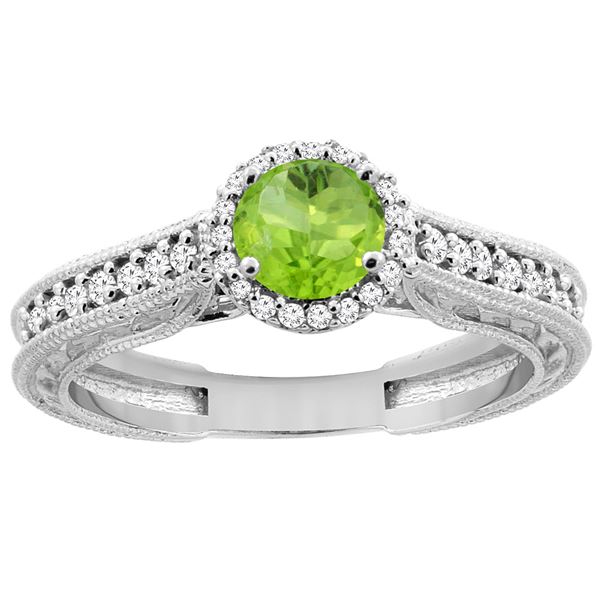 0.99 CTW Peridot & Diamond Ring 14K White Gold - REF-57H2M