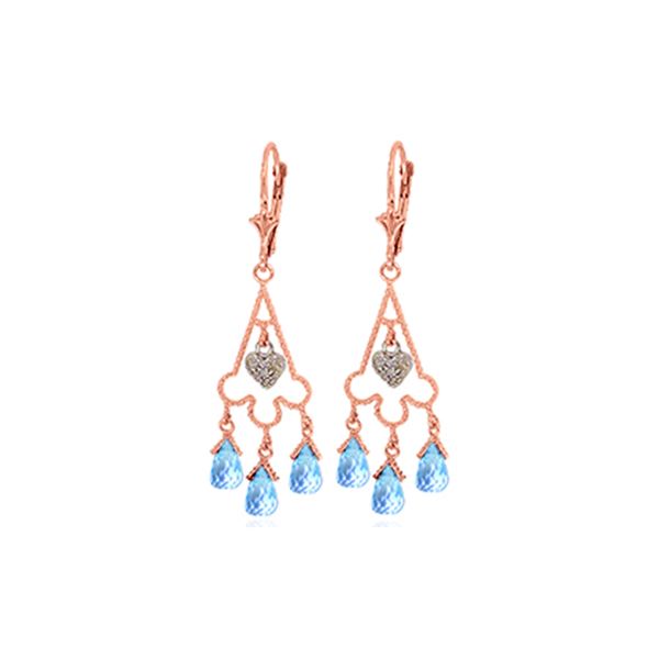 Genuine 4.83 ctw Blue Topaz & Diamond Earrings 14KT Rose Gold - REF-52R7P