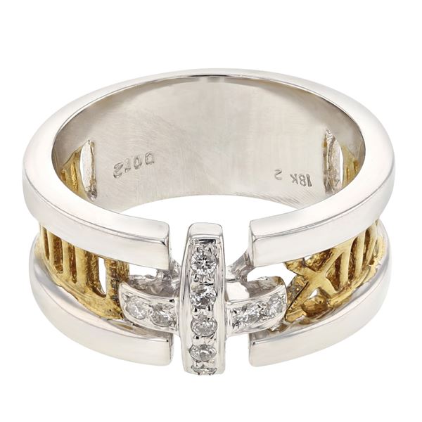 Natural 0.12 CTW Diamond Ring 18K Two Tone Yellow Gold - REF-110F7M