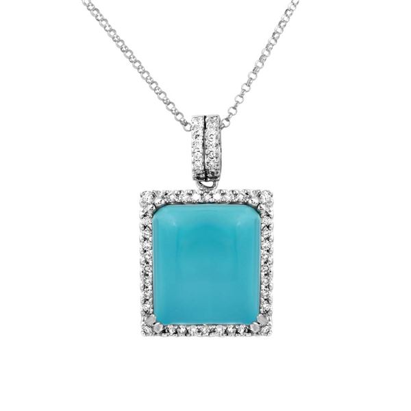 Natural 11.25 CTW Turquoise & Diamond Necklace 14K White Gold - REF-90K2R