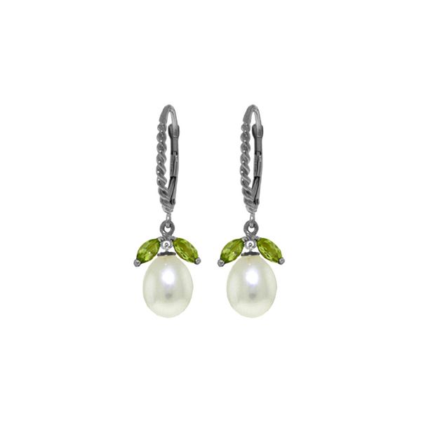 Genuine 9 ctw Peridot & Pearl Earrings 14KT White Gold - REF-39W3Y