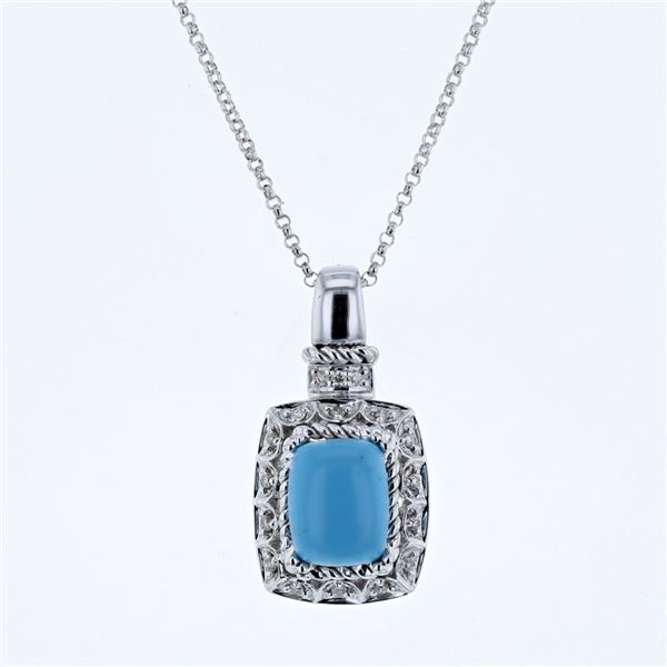 Natural 2.22 CTW Turquoise & Diamond Necklace 14K White Gold - REF-43K2R