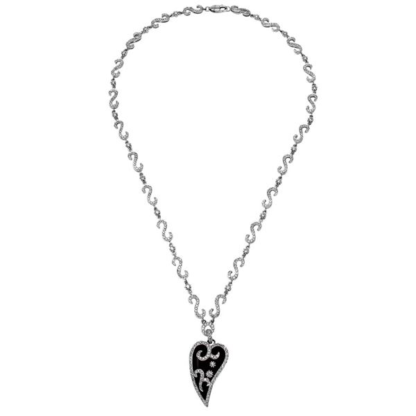 Natural 7.71 CTW Onyx & Diamond Necklace 14K White Gold - REF-296T3X