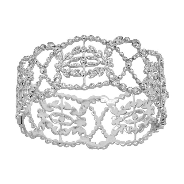 Natural 1.20 CTW Diamond Bangle 14K White Gold - REF-399T6X