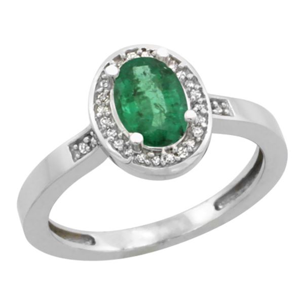 1.15 CTW Emerald & Diamond Ring 14K White Gold - REF-44N2Y