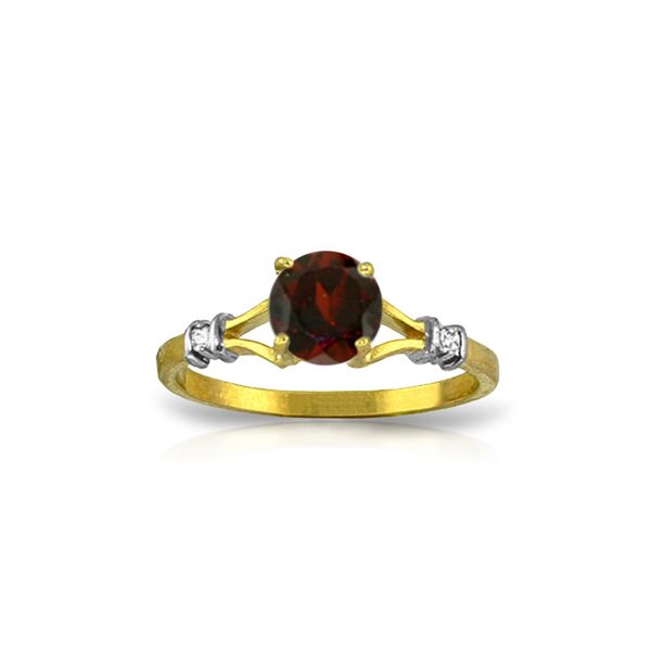 Genuine 1.07 ctw Garnet & Diamond Ring 14KT Yellow Gold - REF-27M8T