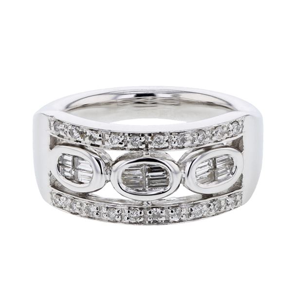 Natural 0.49 CTW Baguette & Diamond Ring 18K White Gold - REF-151F2M