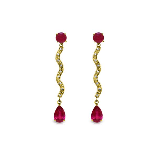 Genuine 4.35 ctw Ruby & Diamond Earrings 14KT Yellow Gold - REF-73T6A