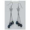 Image 1 : BLACK PEARLS Earrings DROP DANGLE SOLID SILVER