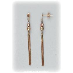 14K Gold Multi Strand Beaded Dangle Earrings