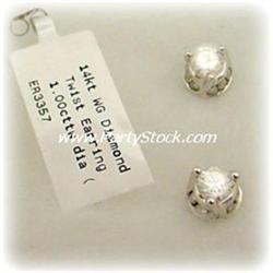 14K Gold Genuine 1Carat Diamond Twist Earrings