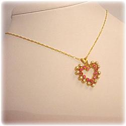 16” RUBY DIAMOND HEART PENDANT NECKLACE GOLD