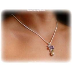 Citrine Amethyst Garnet Necklace Solid Silver