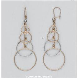 3  Solid 14K Pink Gold Dangle Hoops Earrings NEW