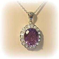 14K WHITE GOLD AMETHYST DIAMOND NECKLACE 3 Ct.