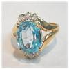 4 Carat Blue Topaz 14K Gold Ring Diamond sz 6