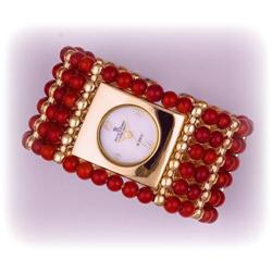 Genuine Red Jade Bangle Watch Bracelet Gold New