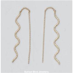 Solid 14K YG Gold THREADER Dangle Earrings 4"