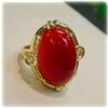 Big 14K Gold Coral Ring Size 7 Diamond Solid NEW