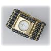 Genuine Black Pearl Bangle Watch Bracelet Gold New