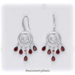 Genuine Garnet Dangle Earrings Sterling Silver