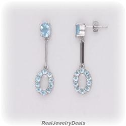 Genuine Blue Topaz Drop Earrings Dangling NEW