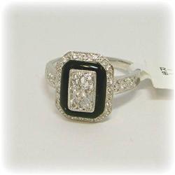 14K White Gold Genuine Diamond Onyx Ring Big