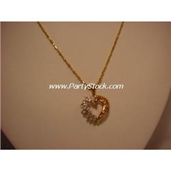 SOLID 14K GOLD DIAMOND HEART PENDANT NECKLACE