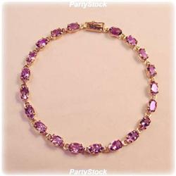 Genuine Amethyst 14K Gold Tennis Bracelet 7" NEW