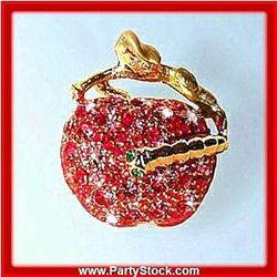 APPLE WORM PIN BROOCH GOLD SWAROVSKI CRYSTALS