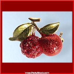 CHERRY PIN BROOCH GOLD SWAROVSKI CRYSTALS NEW