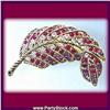 Image 1 : RED FEATHER PIN BROOCH GOLD SWAROVSKI CRYSTAL