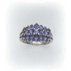 Solid Sterling Silver Iolite 3 Row Ring 2CTW 7 8