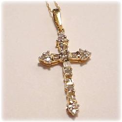 14K YELLOW GOLD GENUINE DIAMOND CROSS PENDANT1.5 