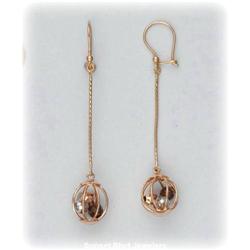 New 14K Gold Drop Earrings Birdcage Cage Solid