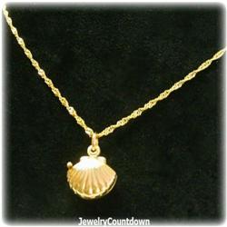 Shell Locket Solid 14K Gold Necklace Italian