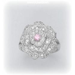 Solid Sterling Silver Ring Genuine Diamonds Pink