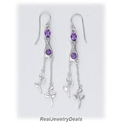 Genuine Amethyst LONG NEW DANGLE Earrings Drop