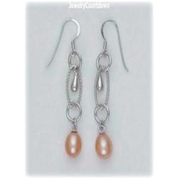 New 2" Genuine Pearl Earrings Dangle Drop PINK