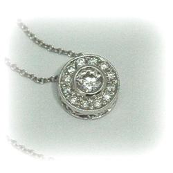 Diamond Pendant Necklace 14K White Gold Circle