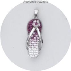 Crystals Sterling Silver Flip Flop Pendant Swarovski