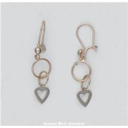 Solid 14K Gold Dangle Hearts Earrings 2 Tone