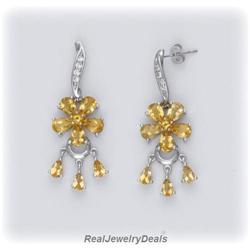 Genuine Citrine Flower Earrings DANGLE DROP NEW