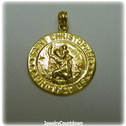 Saint Christopher Pendant Charm Solid 14K GOLD