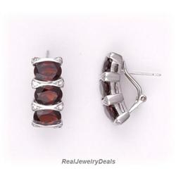 Genuine Garnet Hinged POST Earrings Silver BIG