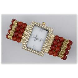 Genuine Mandarin Orange Garnet Bangle Watch Simulated Diamond NEW