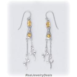Genuine Citrine DANGLE DROP LONG Earrings NEW