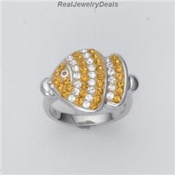 Swarovski Crystals Sterling Silver RING NEW Fish