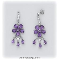 Sterling Silver Amethyst Flower Earrings REAL