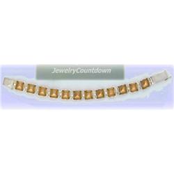 Solid Sterling Silver Bracelet 7.5" Honey Glass